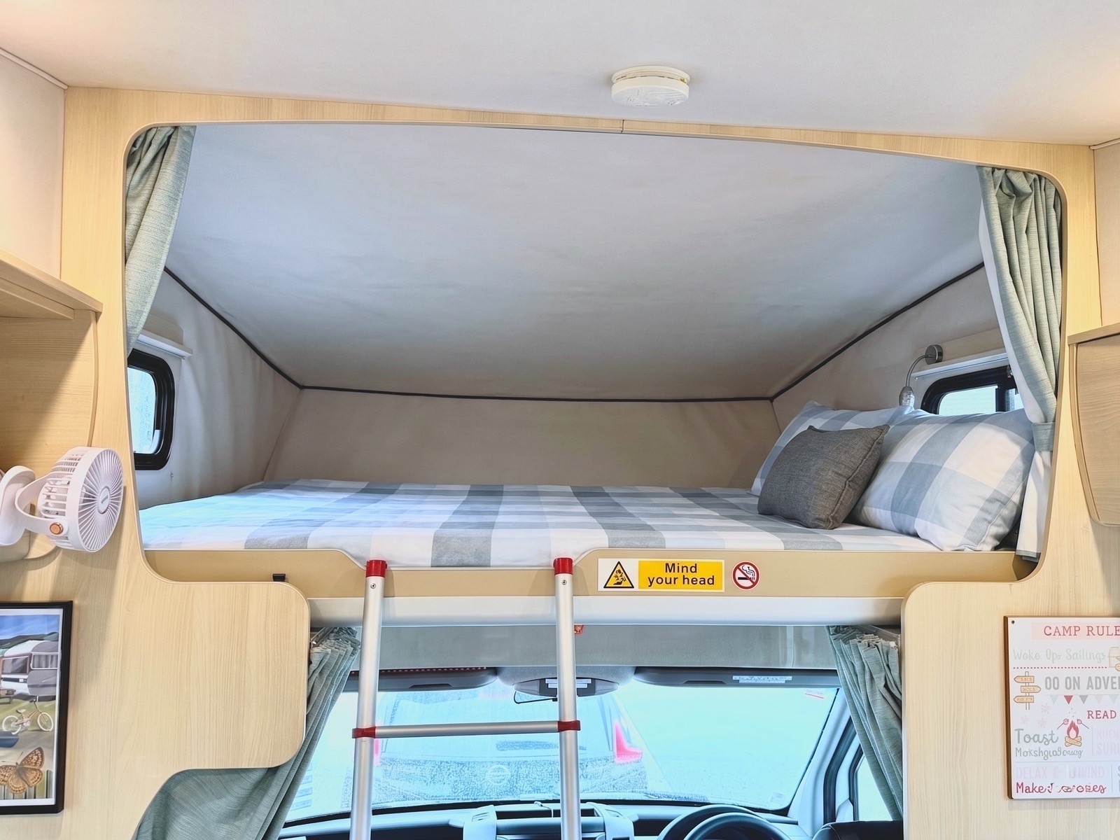 Over-cab queen bed inside Hey Buddy