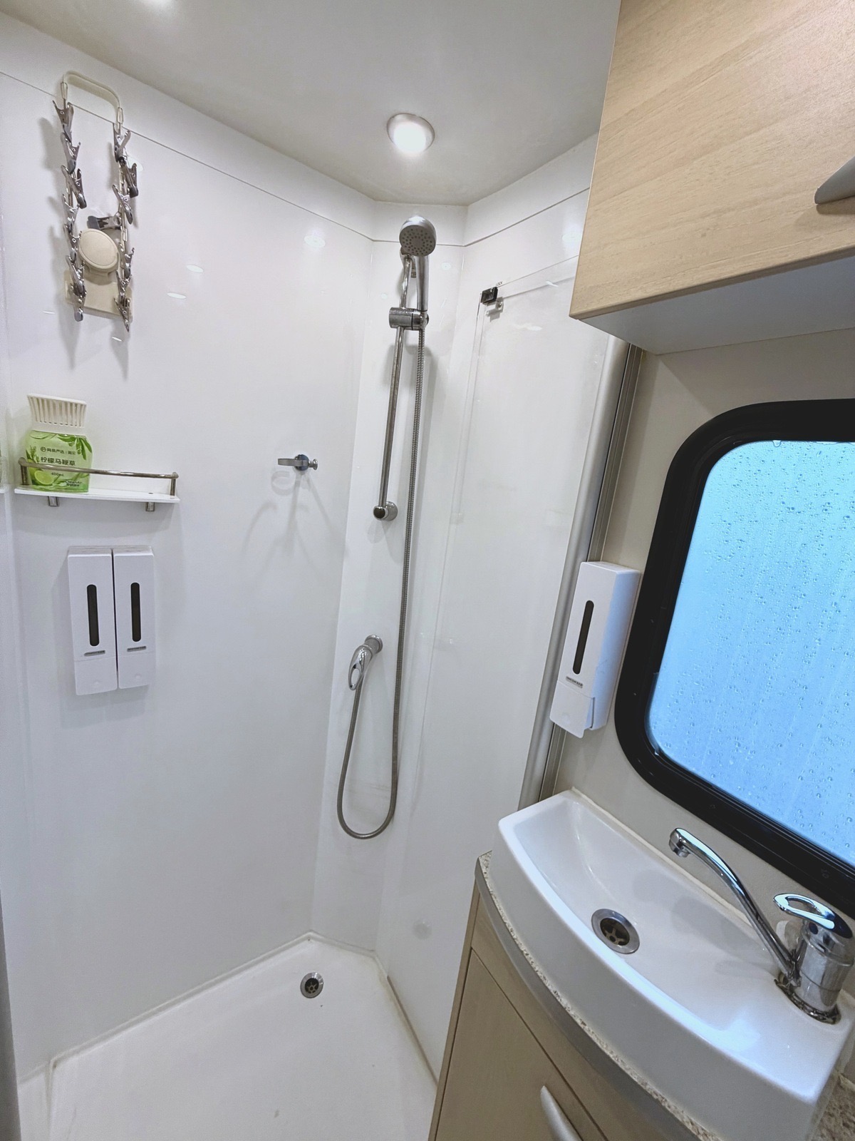 Separate shower inside the real Hey Buddy motorhome
